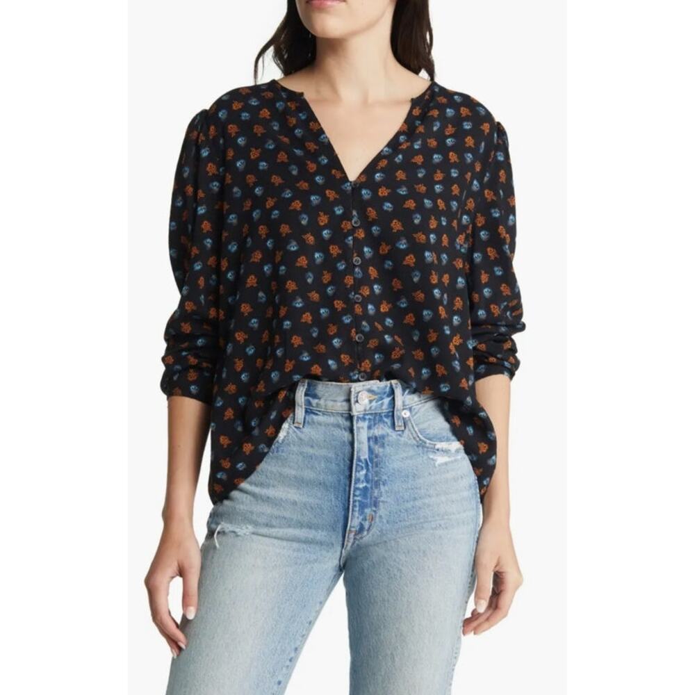 Treasure & Bond Nordstrom New Womens Floral Button Front Dobby Blouse Small